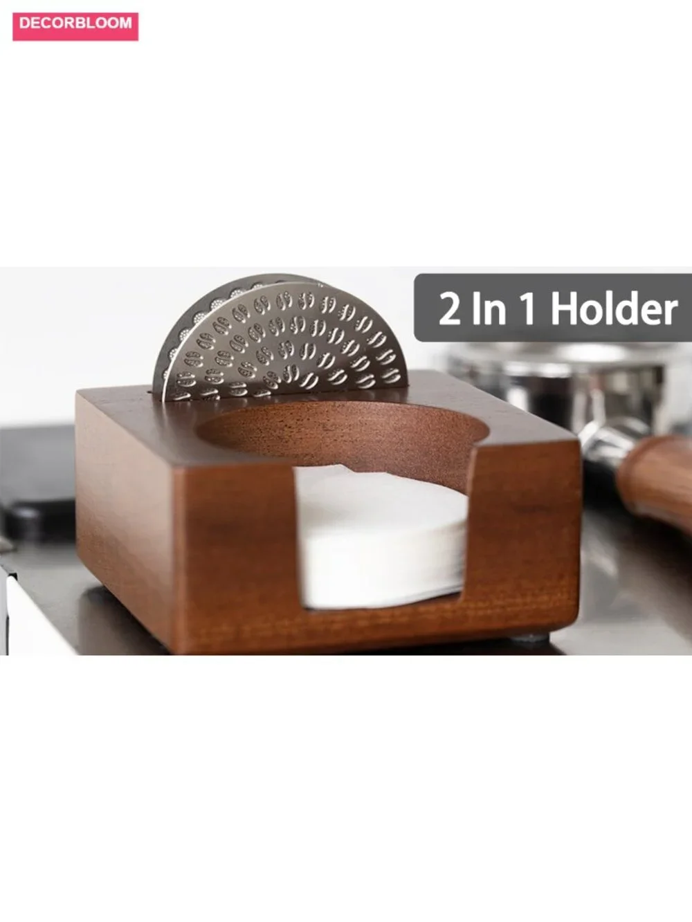 Espresso Filter & Puck Screen Holder, Solid Sapele Wood Coffee Organizer for